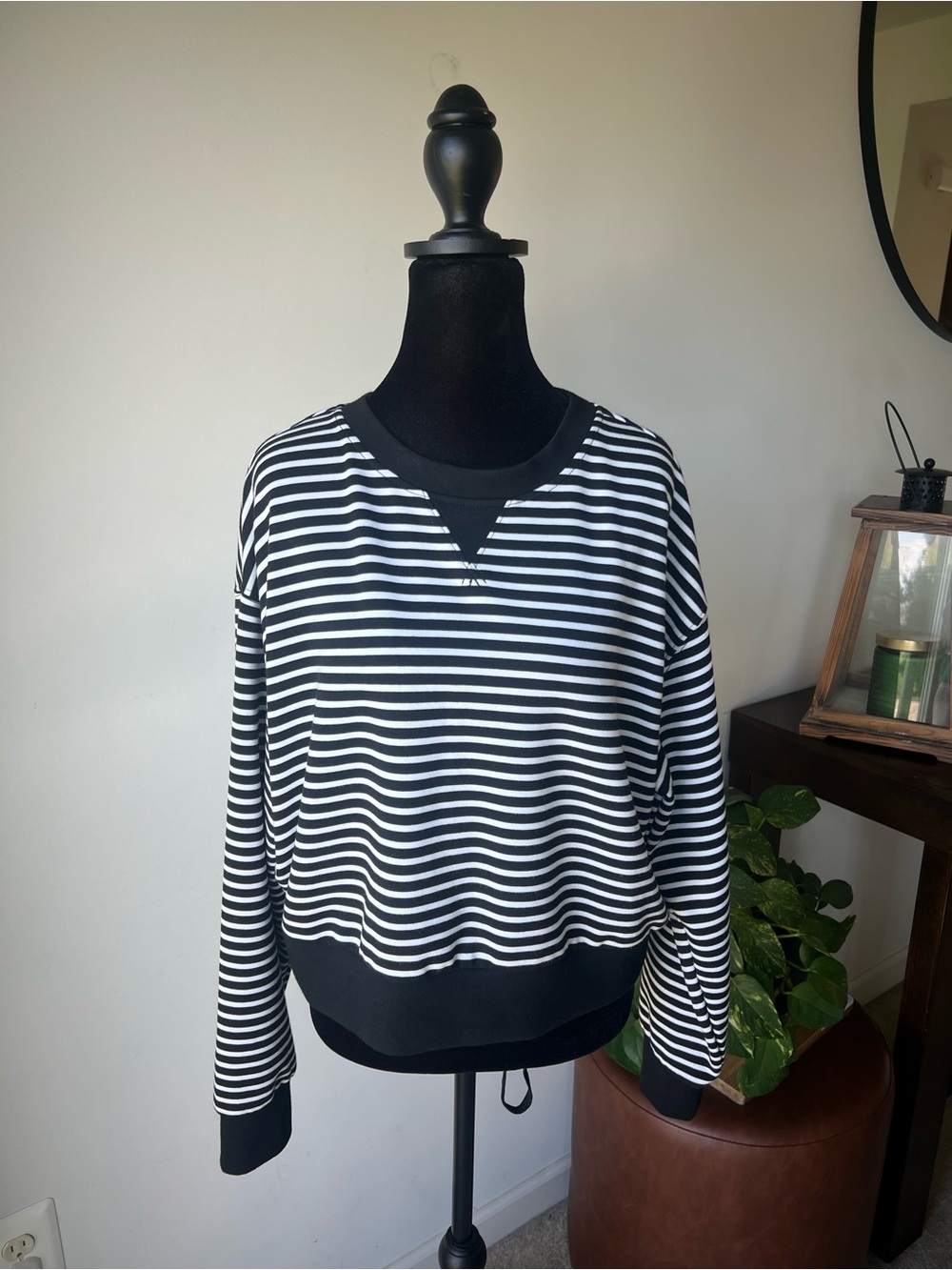 Danskin Black and White Striped Pullover Sweatshirt